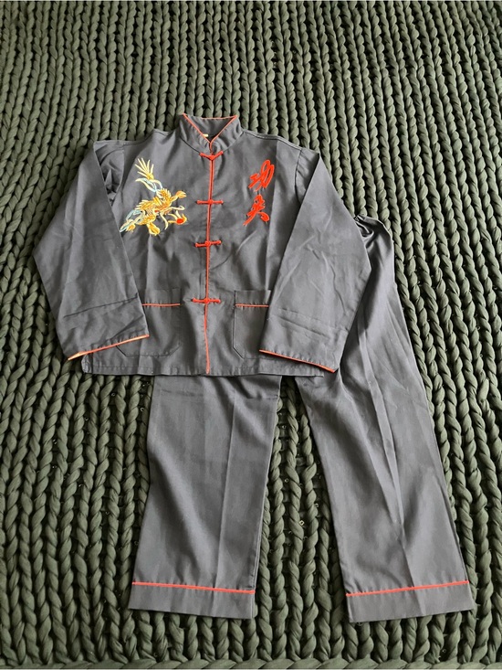Other - Dark Blue Kids Chinese Style Top and Bottom Set with Embroidered Dragon